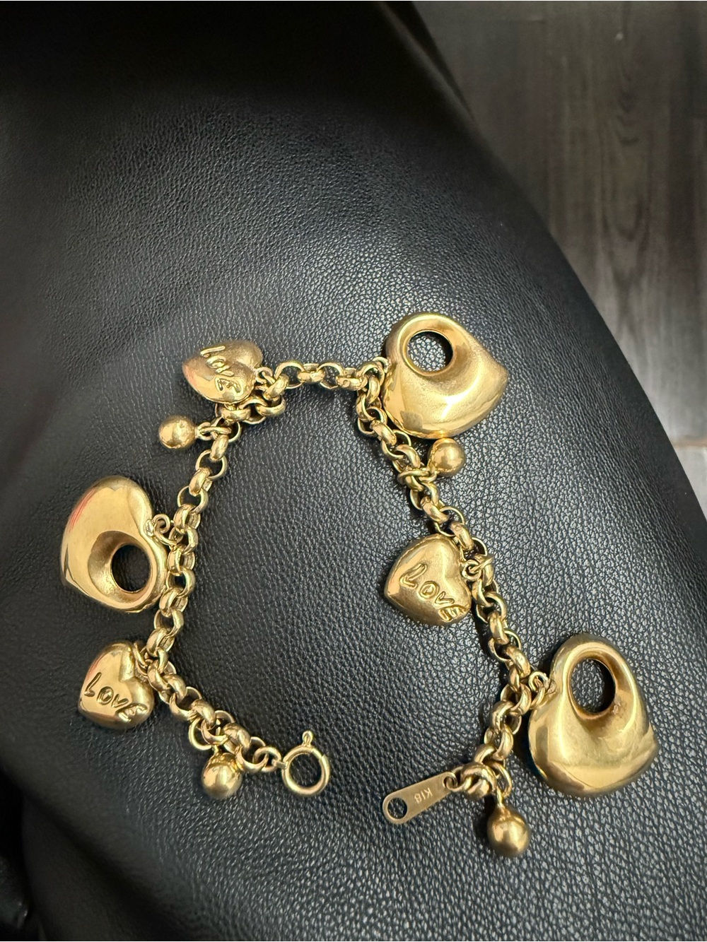 Gold Charm Bracelet with 'Love' Heart Accents